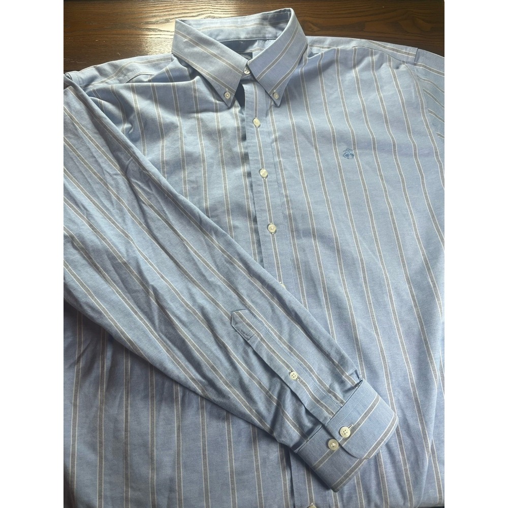 Brooks Brothers Dress Shirt Mens 3XLT Regular Fit Button Blue Gray Striped EUC